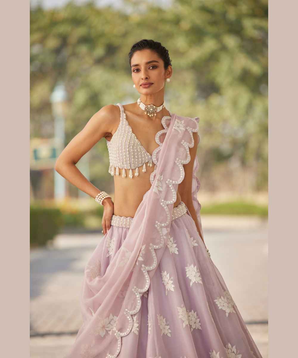 POWDER LILAC FLOWER LEHENGA SET