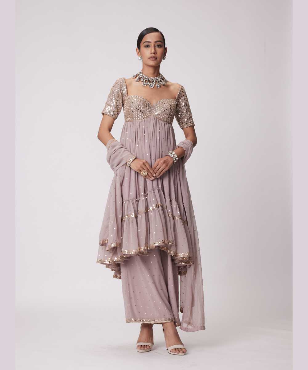 ASH PINK HIGH LOW KURTA SET -  Jugmug Bride by Vvani Vats