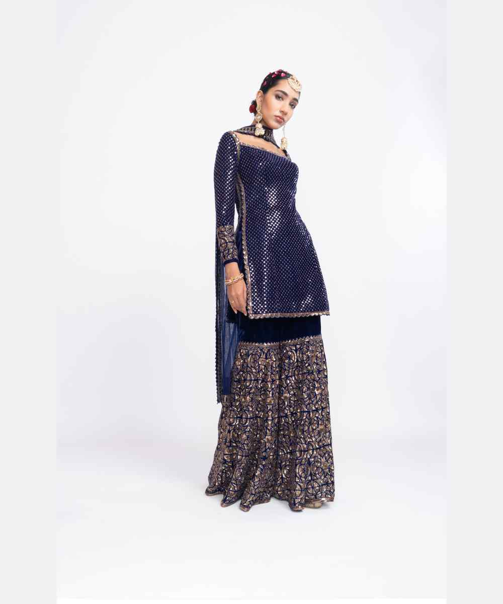 Navy blue kurta sharara set