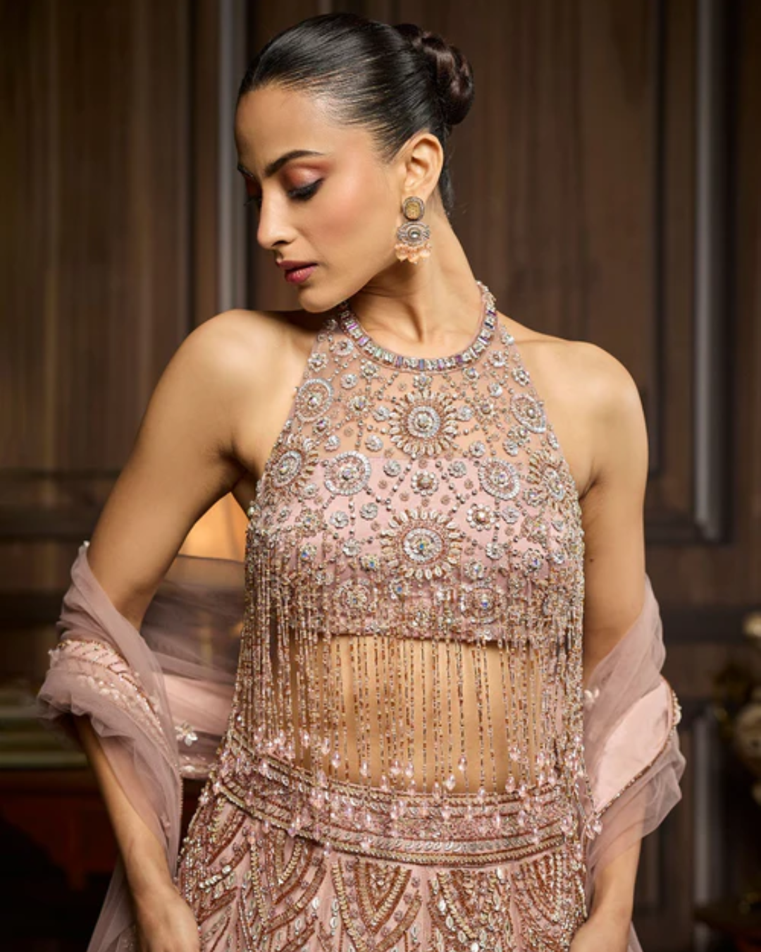Diya Rajvvir - Blush Pink Embellished Lehenga Set from Taara