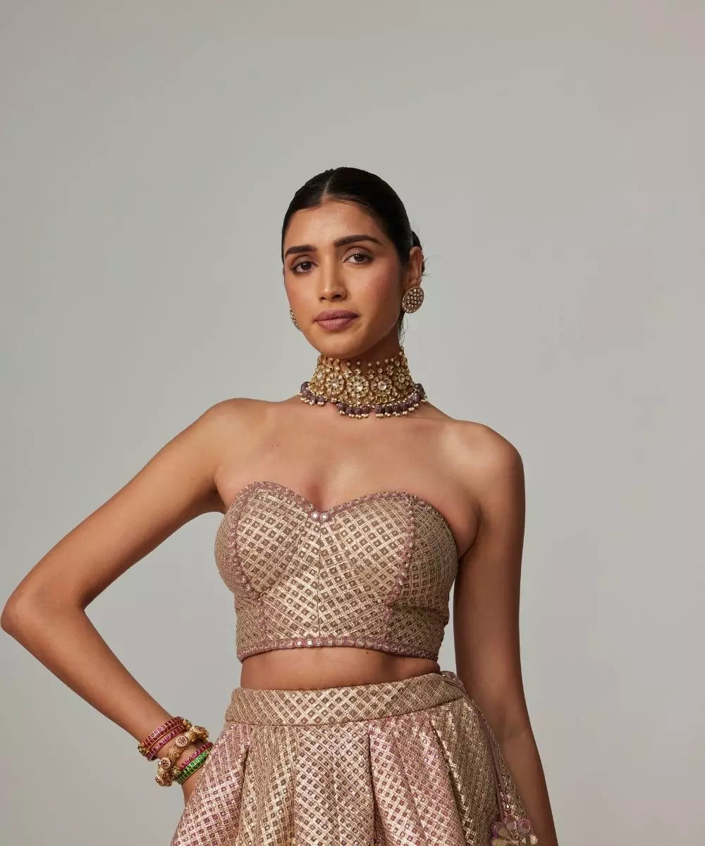 VVANI VATS - Deep beige multicolor Corset with Skirt