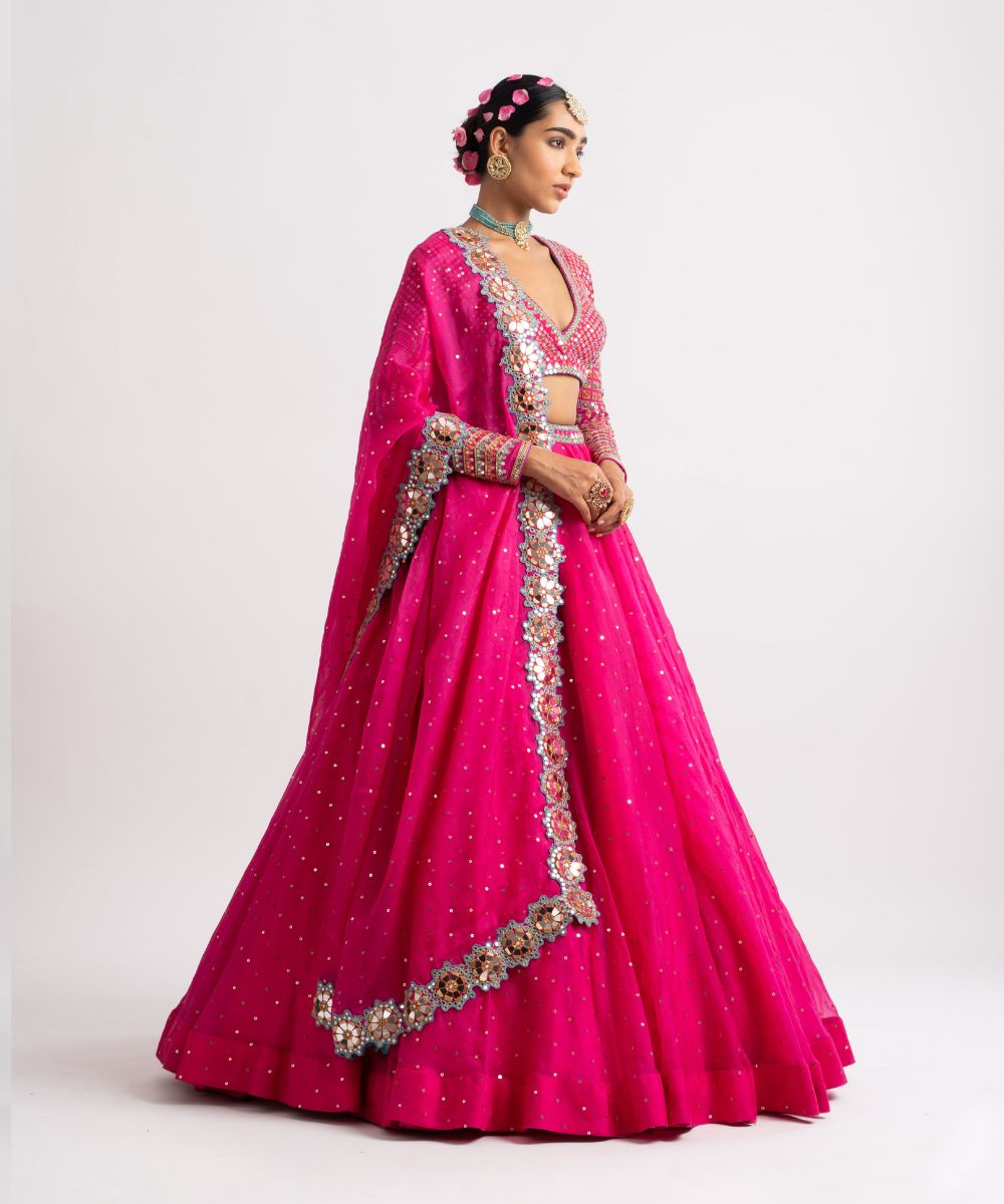 Fuschia Silk Organza Lehenga Set - Collection name Rang by Vvani vats