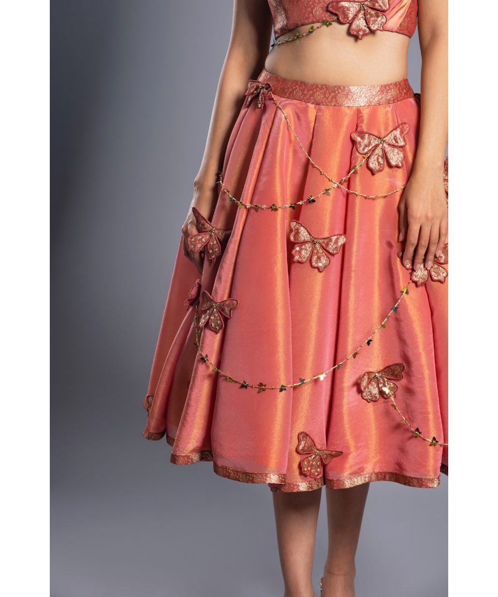 Crimson Red tissue Brocade Blouse complementing Tissue Skirt