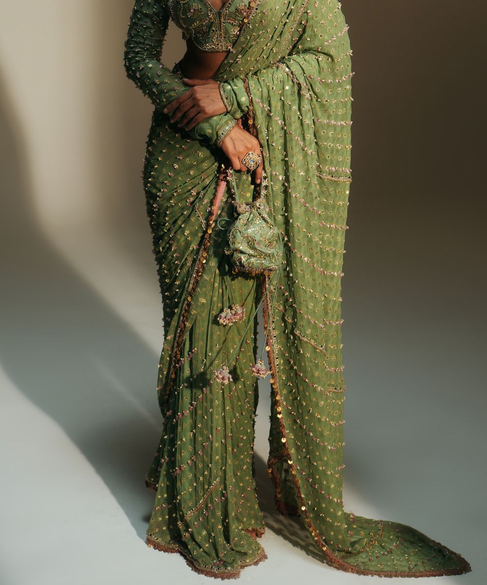 PISTA GREEN HAND EMBROIDERED POTLI BAG -  Mehfil by Mahima Mahajan