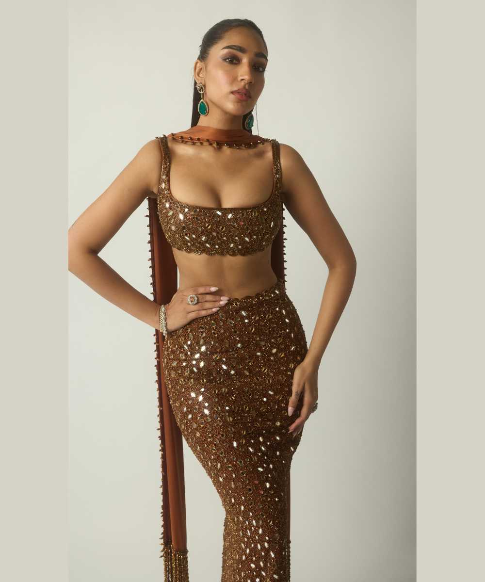 Metallic Copper Pencil Skirt Set
