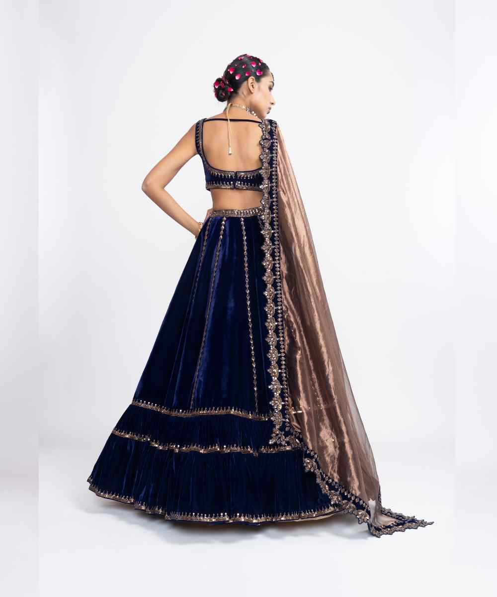 Navy blue double tier lehenga set