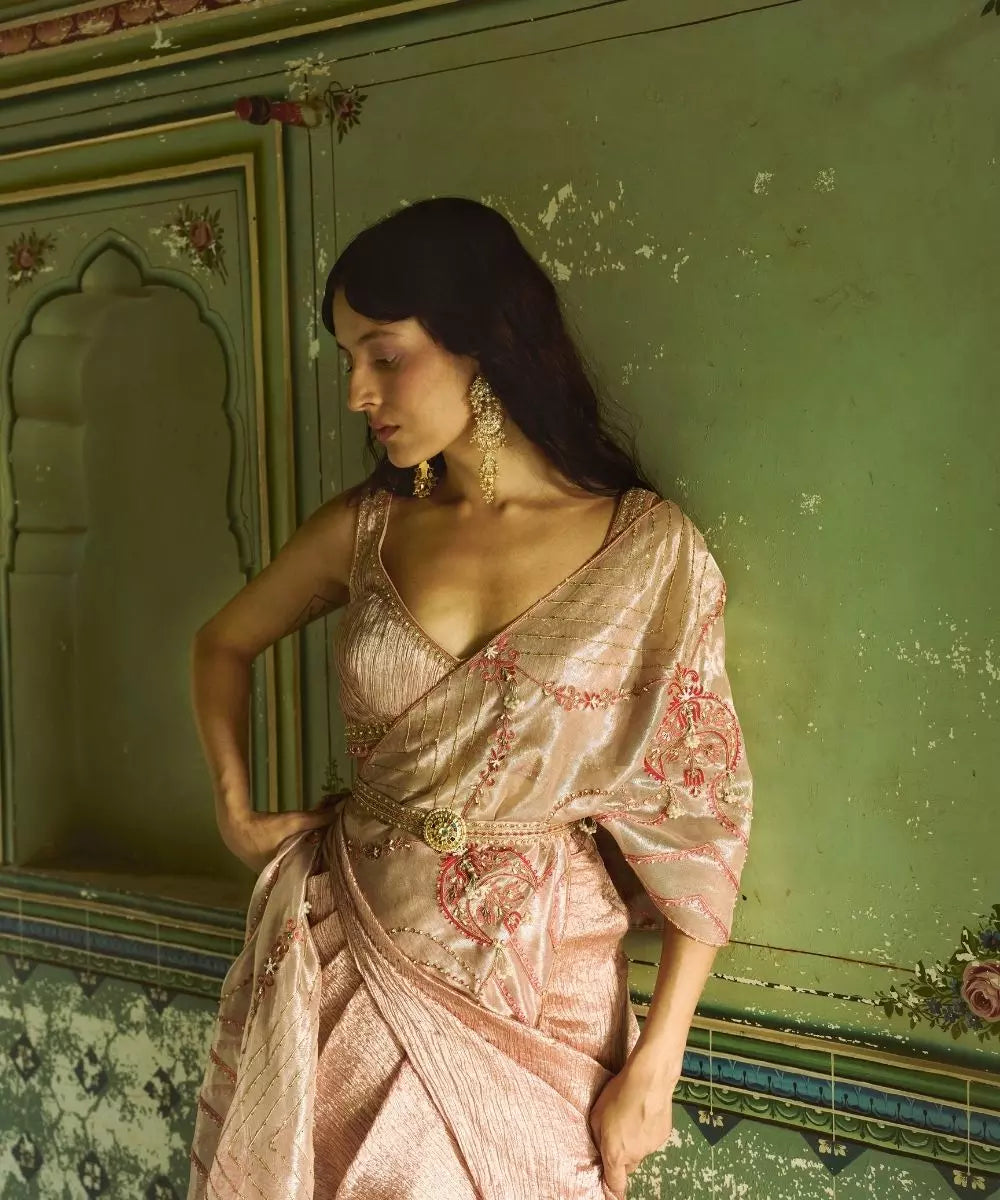 Aditi Gupta - Rose Gold Crushed Silk Saree