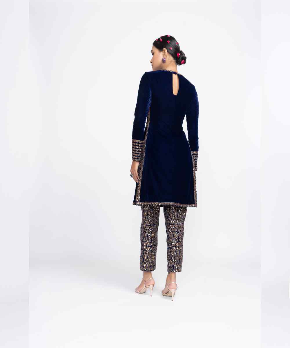 Navy Blue velvet kurta set