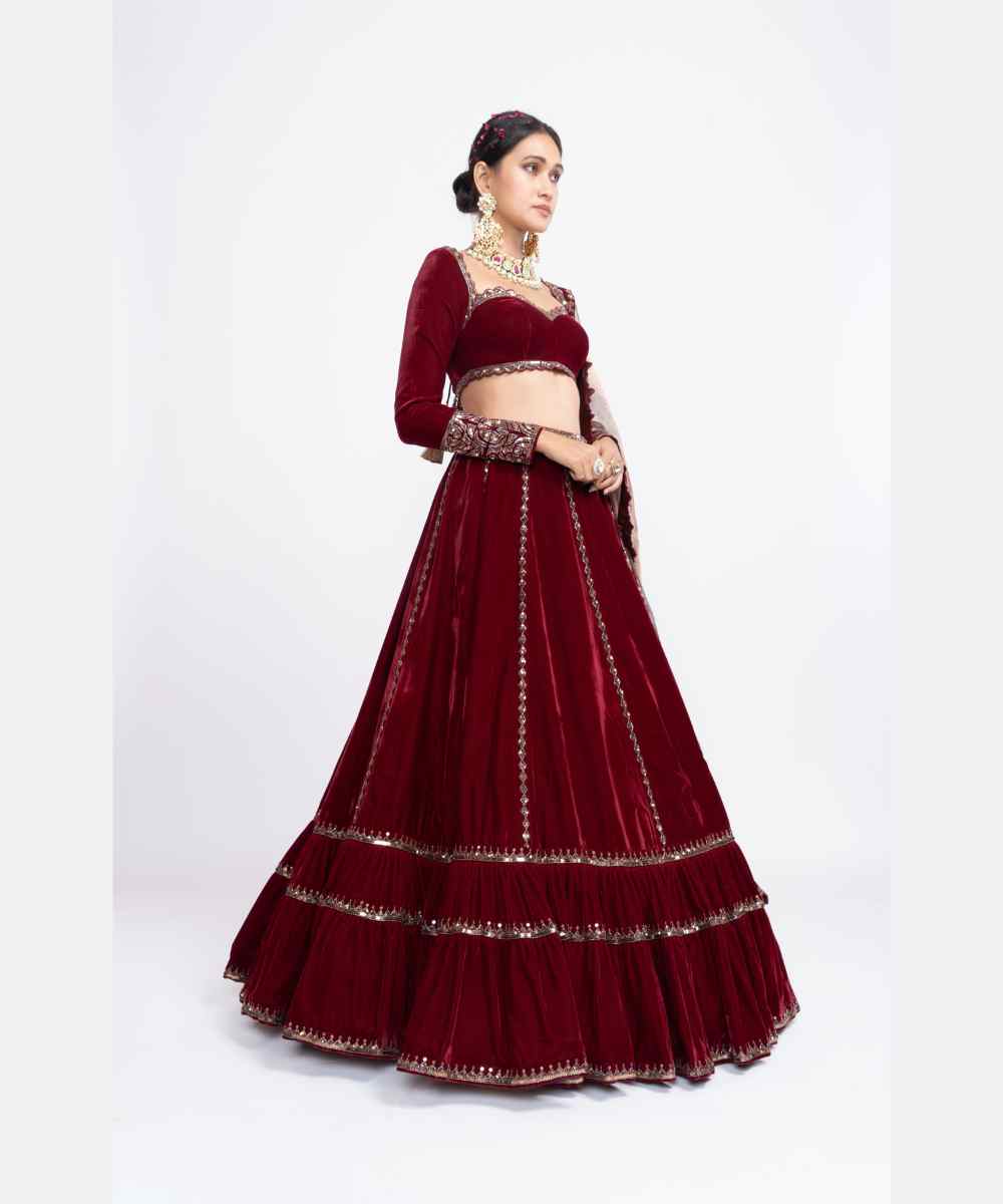 Maroon double tier lehenga set