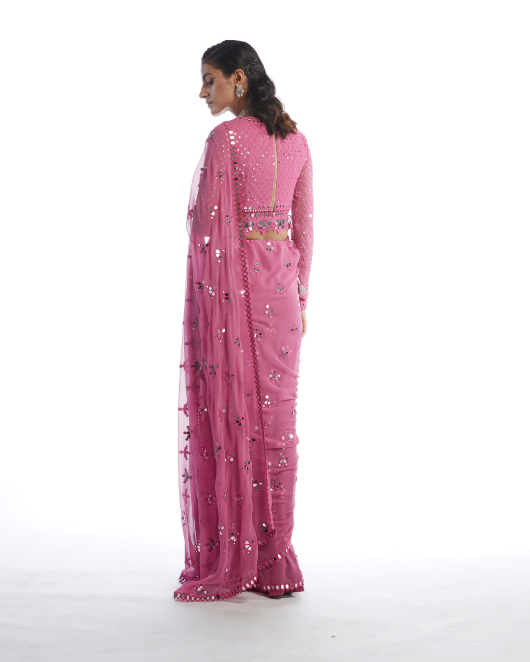 Vvani Vats -  Dark Blush Mirror Cut Work Saree from Chamak