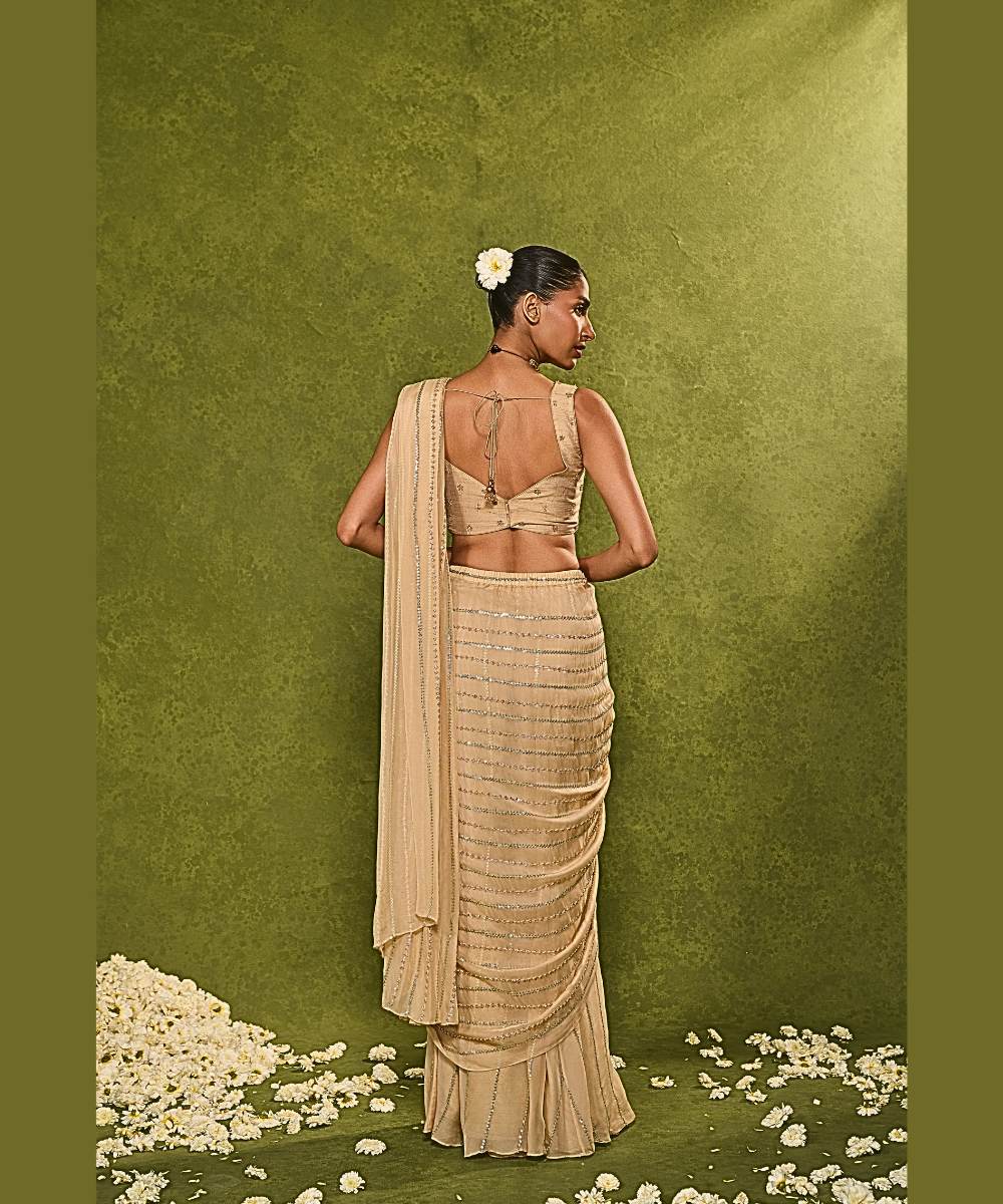 AALIYAH SAREE - Organza pre-draped saree embellished with glassbeads - Leher by Chamee and Palak