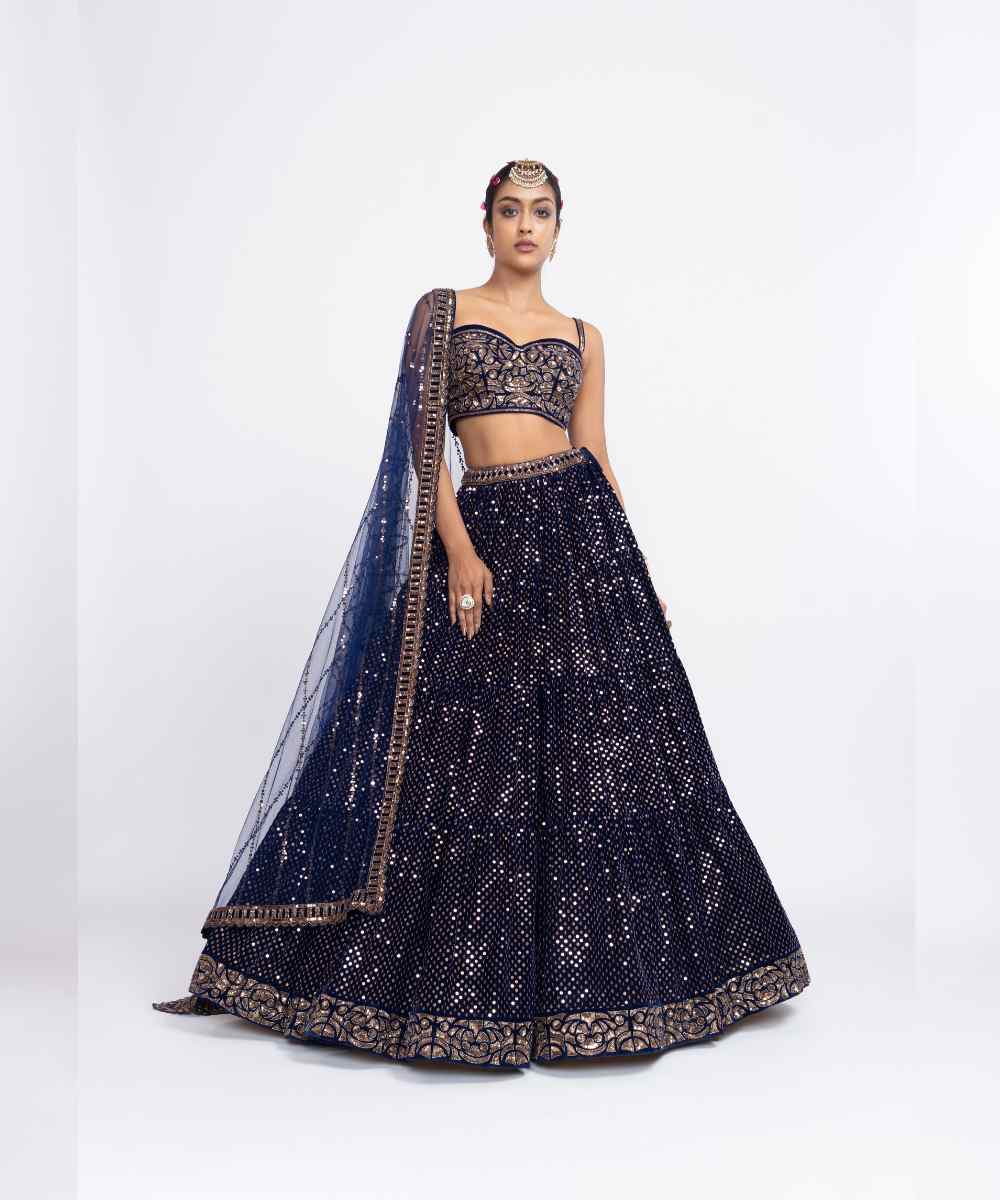 Navy blue dense dot corset lehenga set