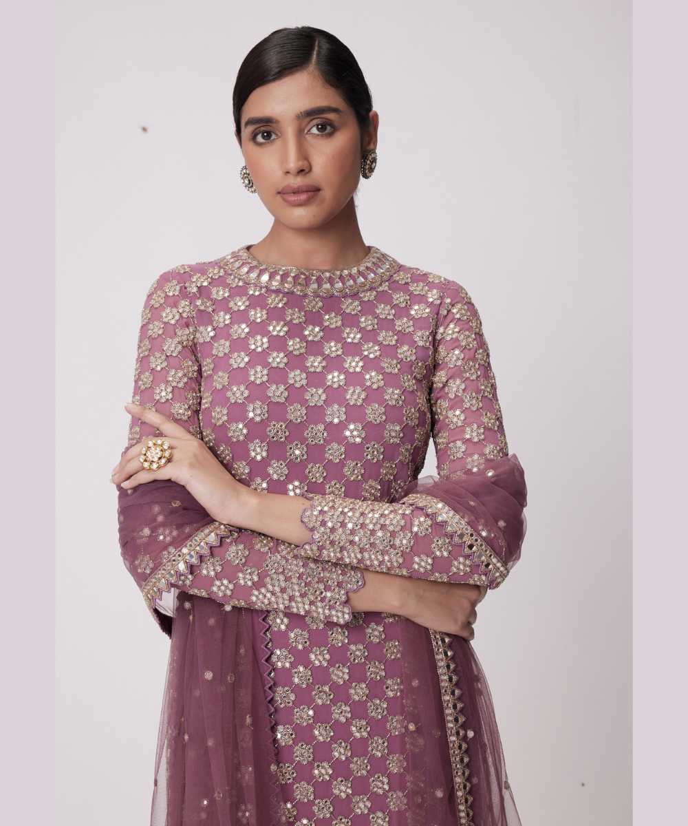 MUD  MAUVE STRAIGHT KURTA SET - Jugmug Bride by Vvani Vats