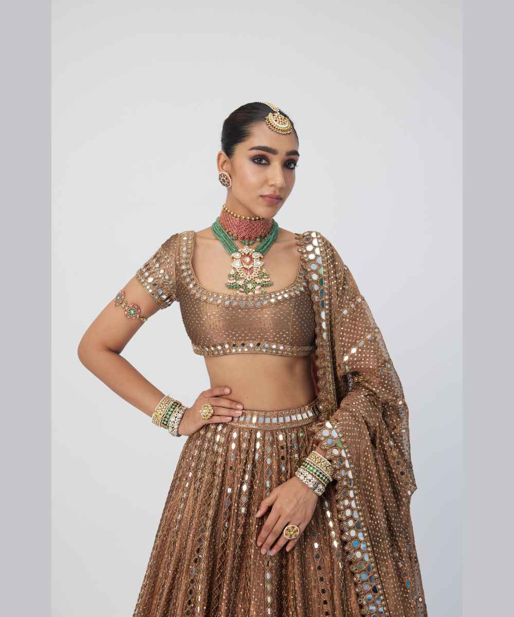 Copper Shimmer Organza Sequins Lehenga Set
