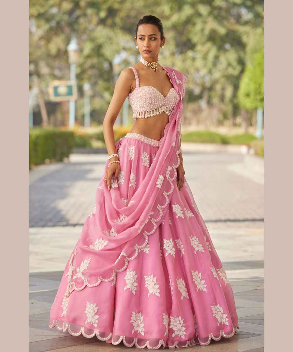 PINK FLOWER LEHENGA SET