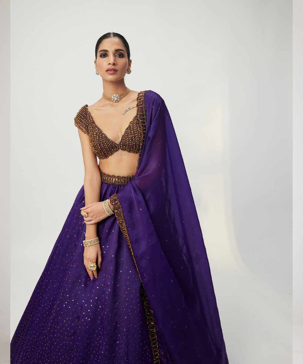 Royalty Purple Sequins Scattered Lehenga Set -  Collection name Maya by Vvani Vats