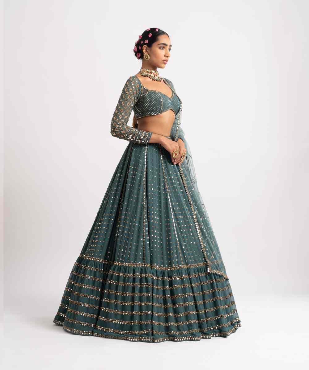 Mud Green Single Tier Lehenga Set - Collection name Rang by Vvani vats