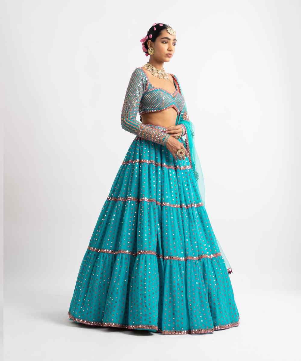 Peacock Green Multi Tier Multi Color Lehenga Set - Collection name Rang by Vvani vats