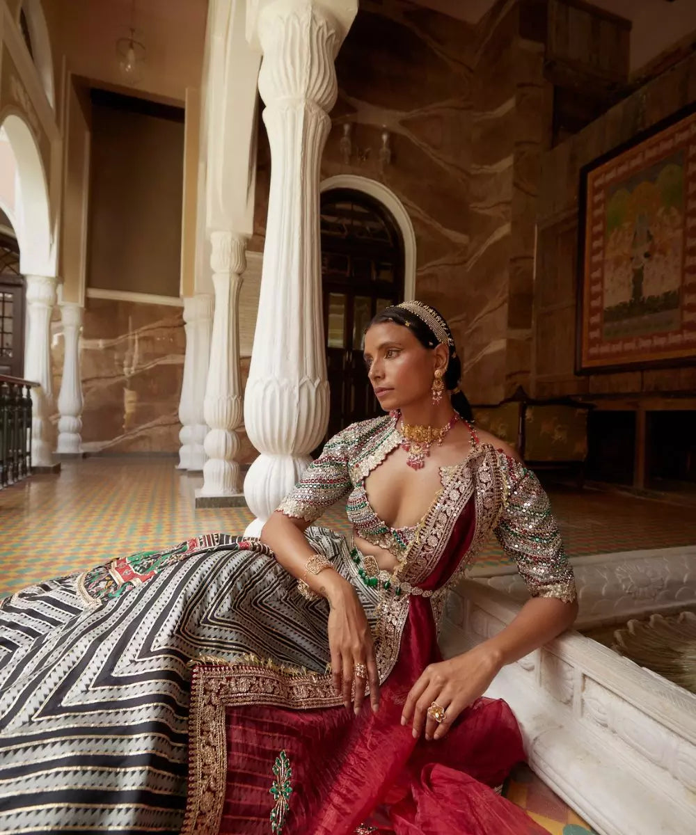 ADITI GUPTA - Abstract stripe Lehenga Set