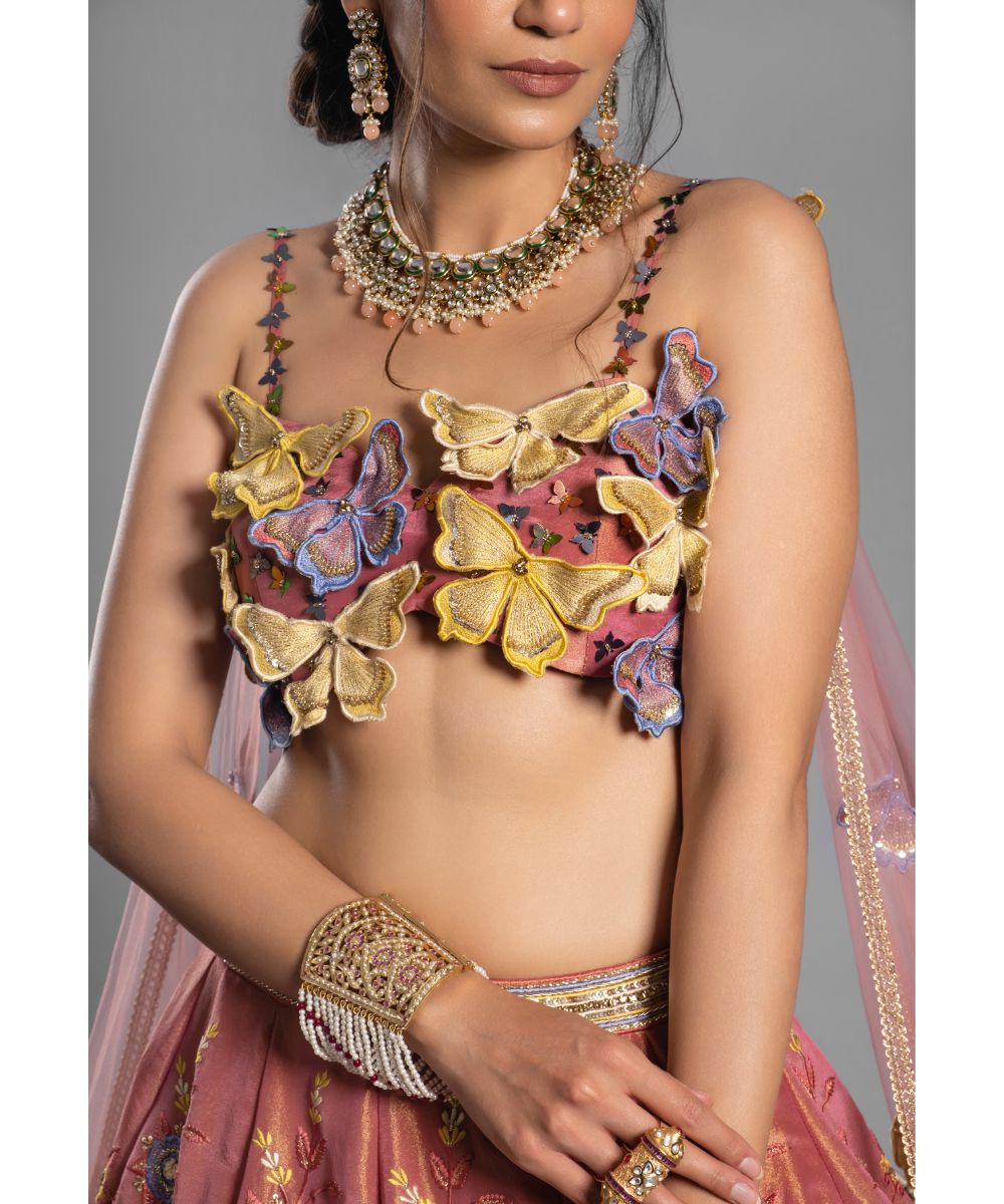 Butterfly inspired Pink Silk Tissue Lehenga