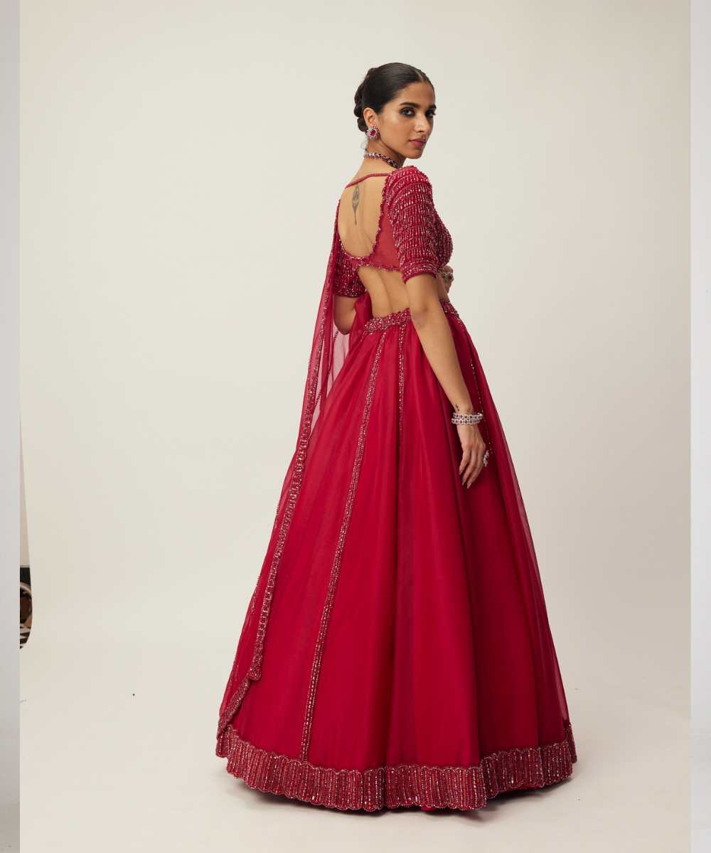 Ruby Red Organza Lehenga set - Collection name Maya by Vvani Vats