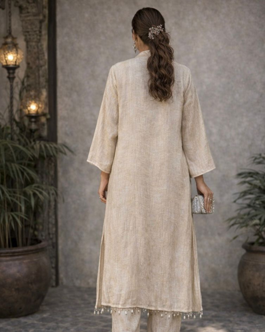 Banjara Trail - Creamlight Diamond Kaftan Set