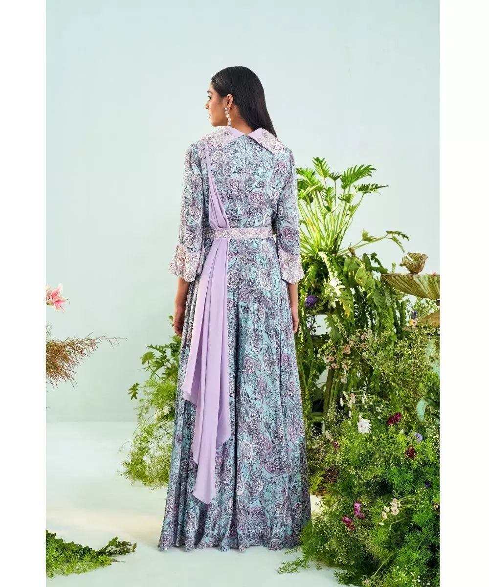 MANI BHATIA - Paisley print Jumpsuit with Embroidered Collar & Drape