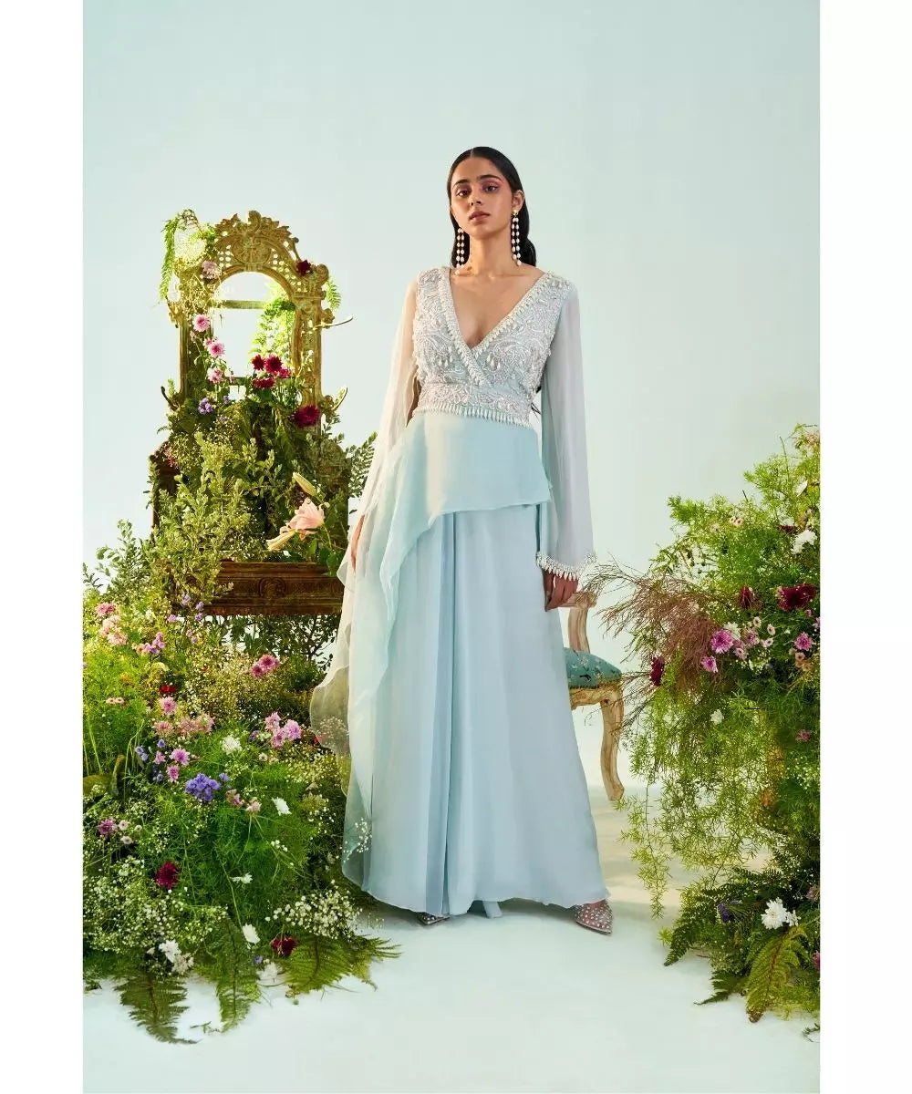 MANI BHATIA - Pearl & Zari embroidered Jumpsuit with Drape