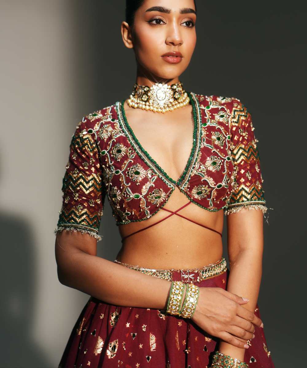 DEVI - HAND EMBROIDERED KALI LEHENGA WITH MM SIGNATURE BLOUSE AND DUPATTA - Mehfil by Mahima Mahajan