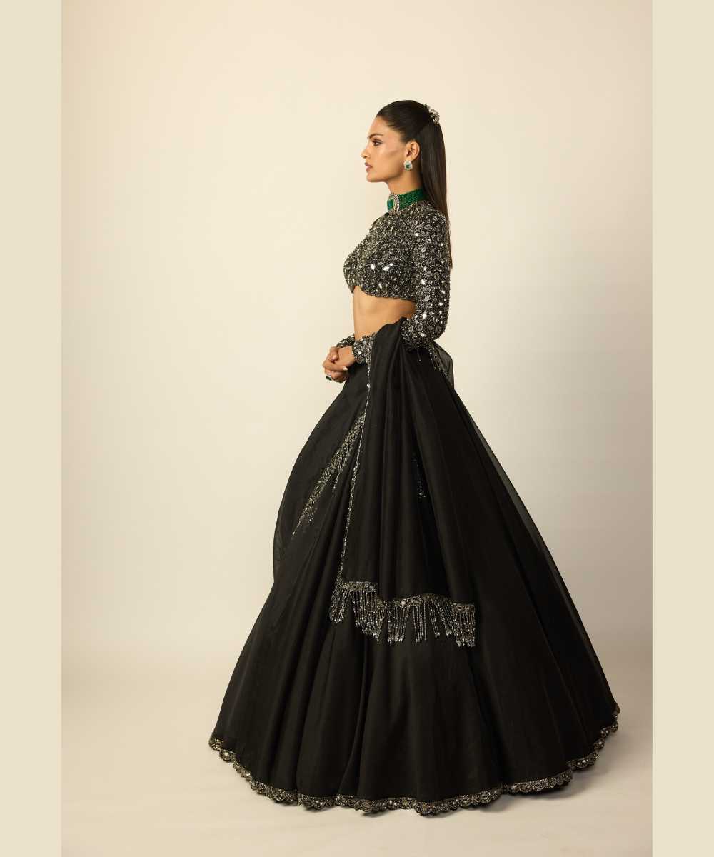 Black Tassel Dupatta Lehenga Set