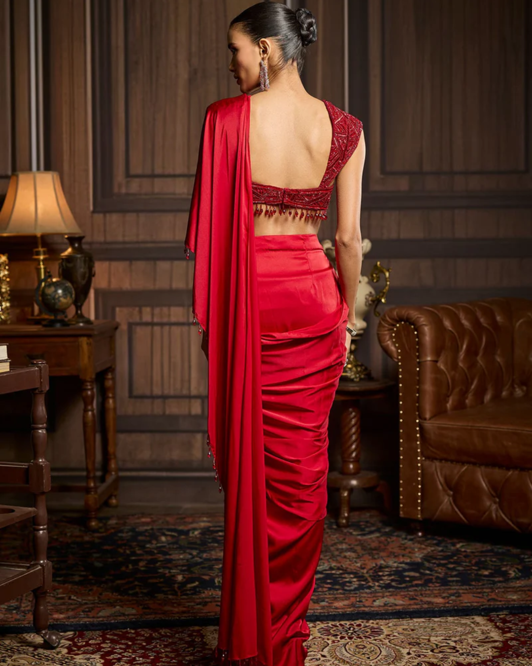 Diya Rajvvir - Red Embellished Blouse And Pre-Draped Dhoti Saree Set from Taara