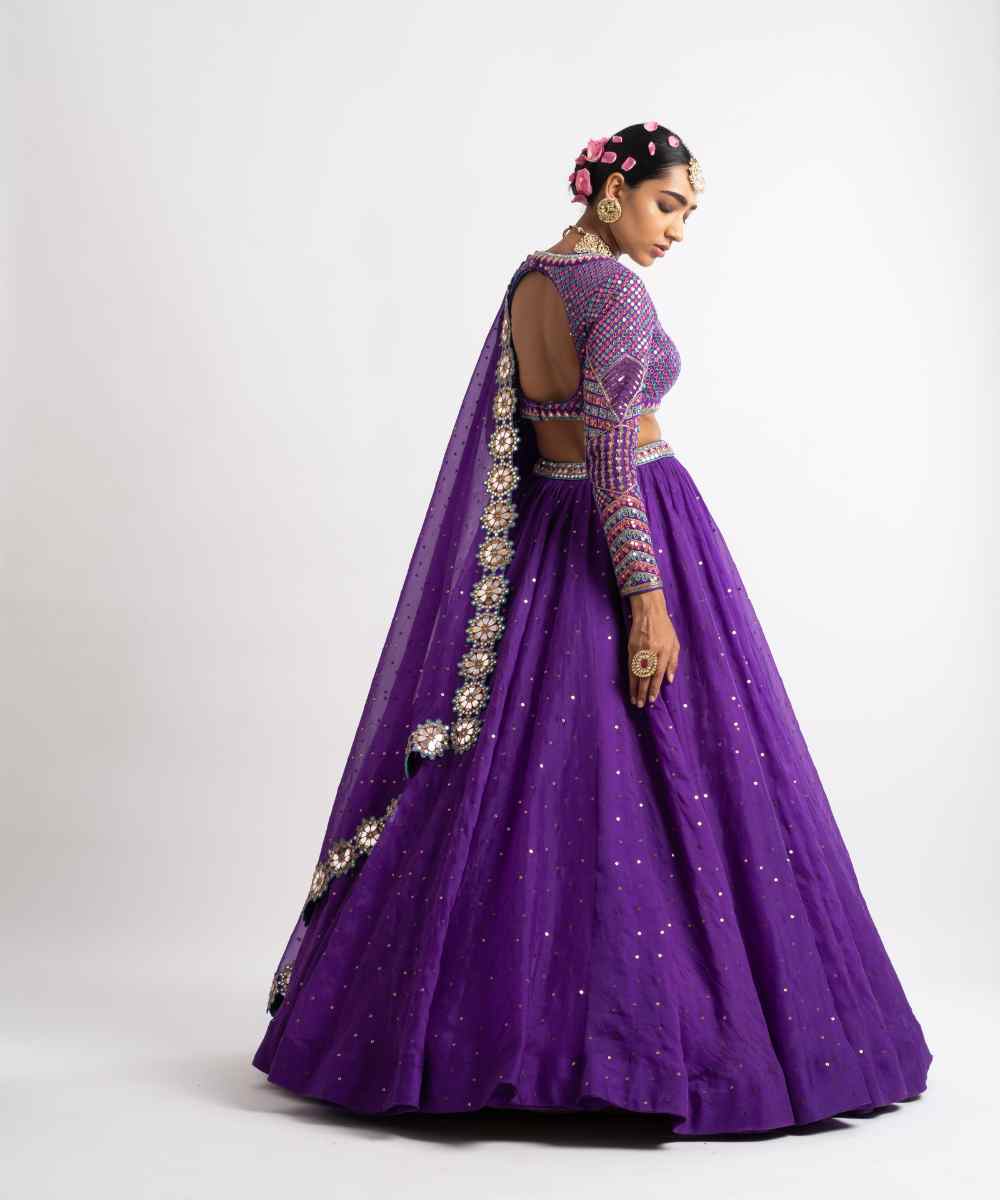 Purple Silk Organza Lehenga Set