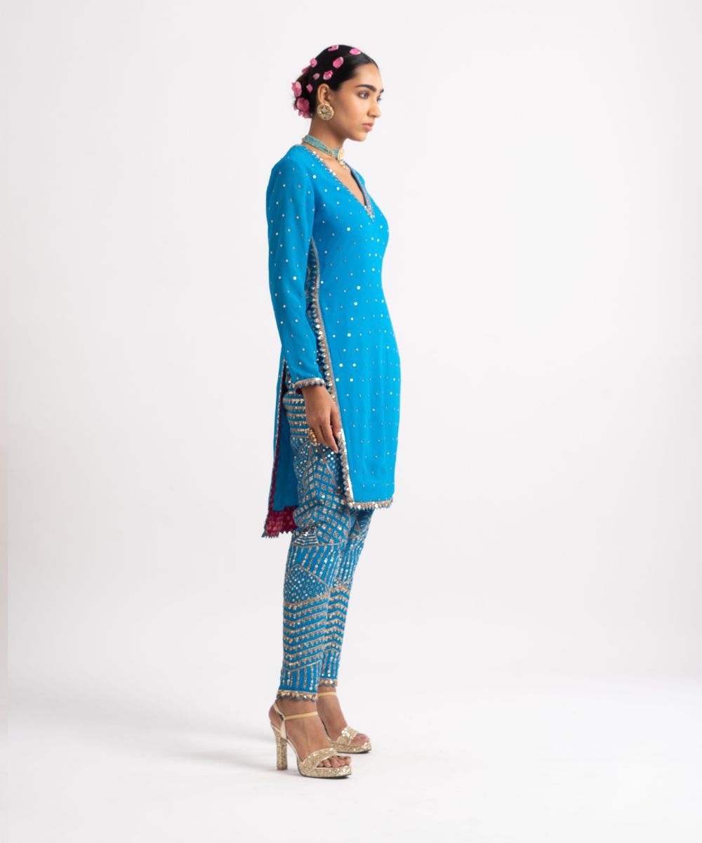 Firozi V Neck Multi Geo Pant Kurta Set - Collection name Rang by Vvani vats