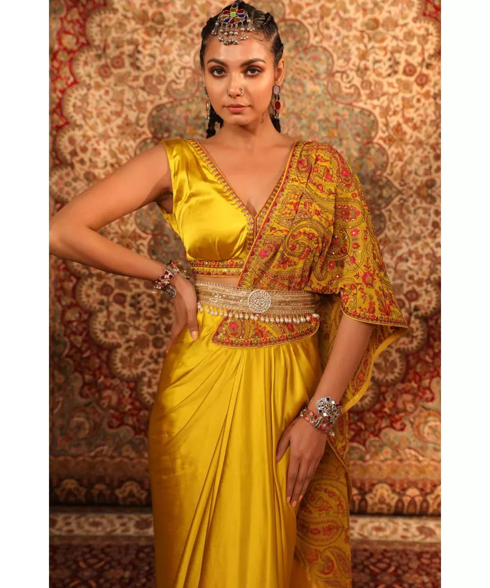 ADITI GUPTA - Mustard Jamawaar Draped Saree and Blouse