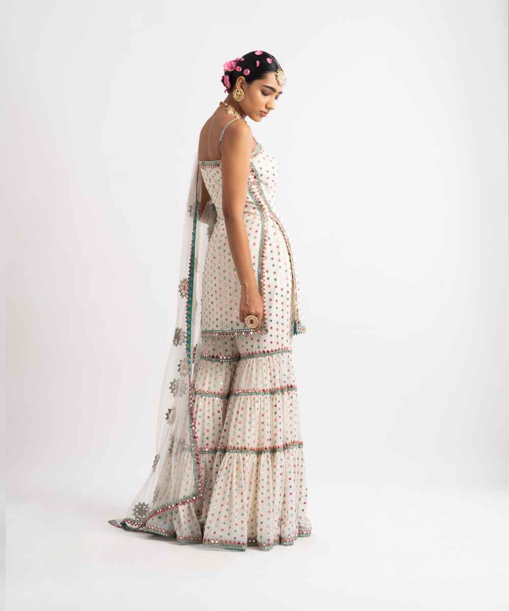 White Multi Tier Multi Color Sharara Set - Collection name Rang by Vvani vats