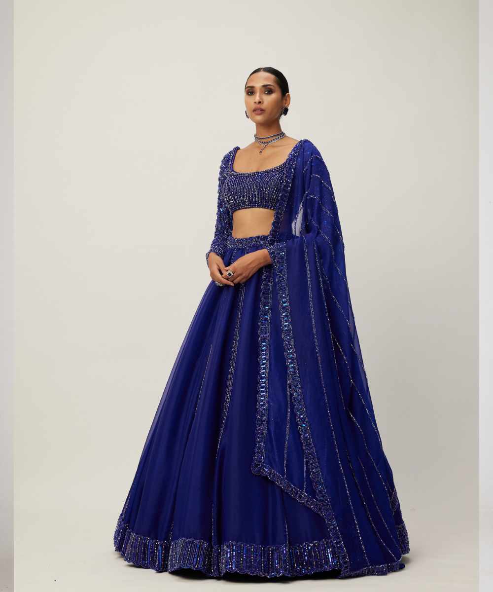 Cocktail Blue Organza Lehenga Set - Collection name Maya by Vvani Vats