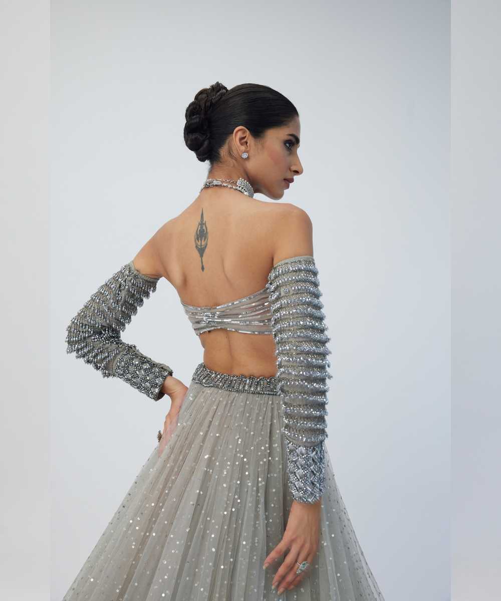 Crystal Grey Tulle Lehenga Set -  Collection name Maya by Vvani Vats