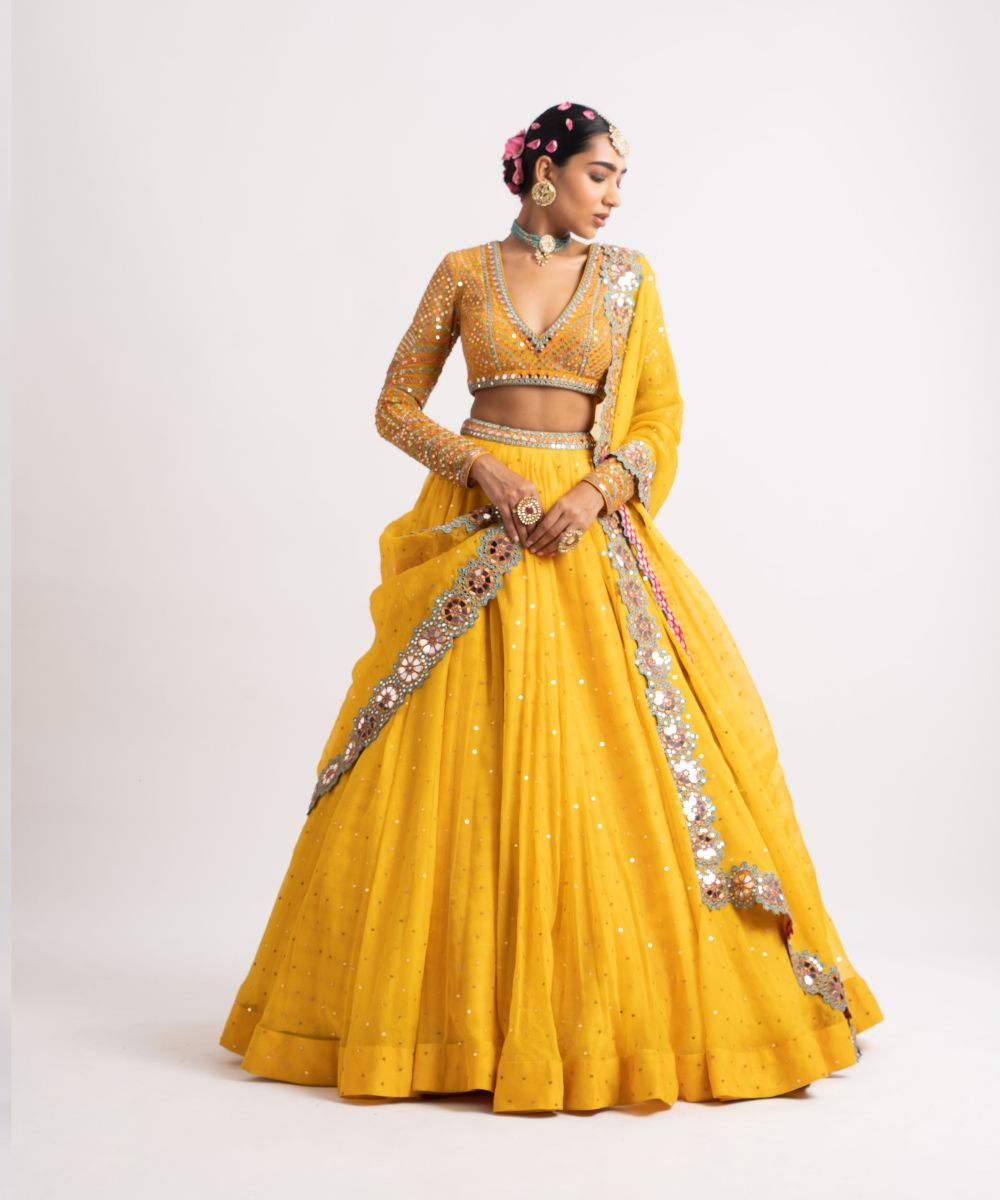 Yellow Silk Organza Lehenga Set - Collection name Rang by Vvani vats