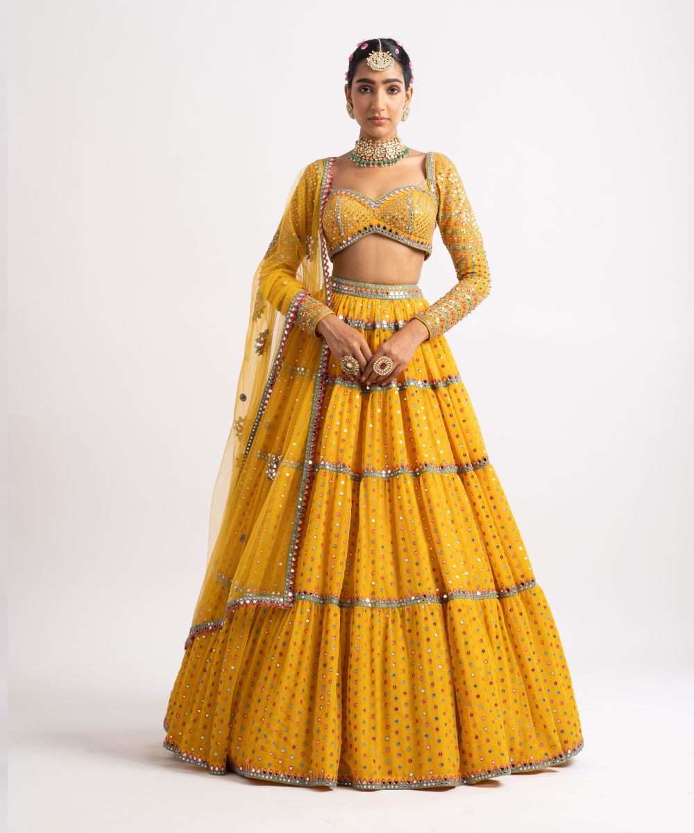 Yellow Multi Tier Multi Color Lehenga Set - Collection name Rang by Vvani vats