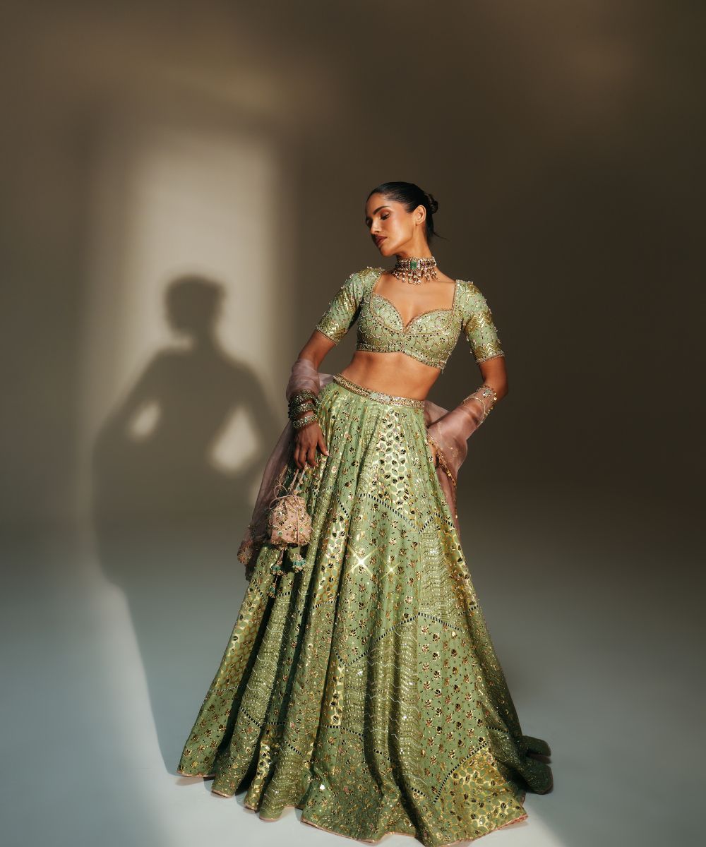 SITA - HEAVY HAND EMBROIDERED KALI LEHENGA FEATURING DRAGON FLY LOGO -  Mehfil by Mahima Mahajan