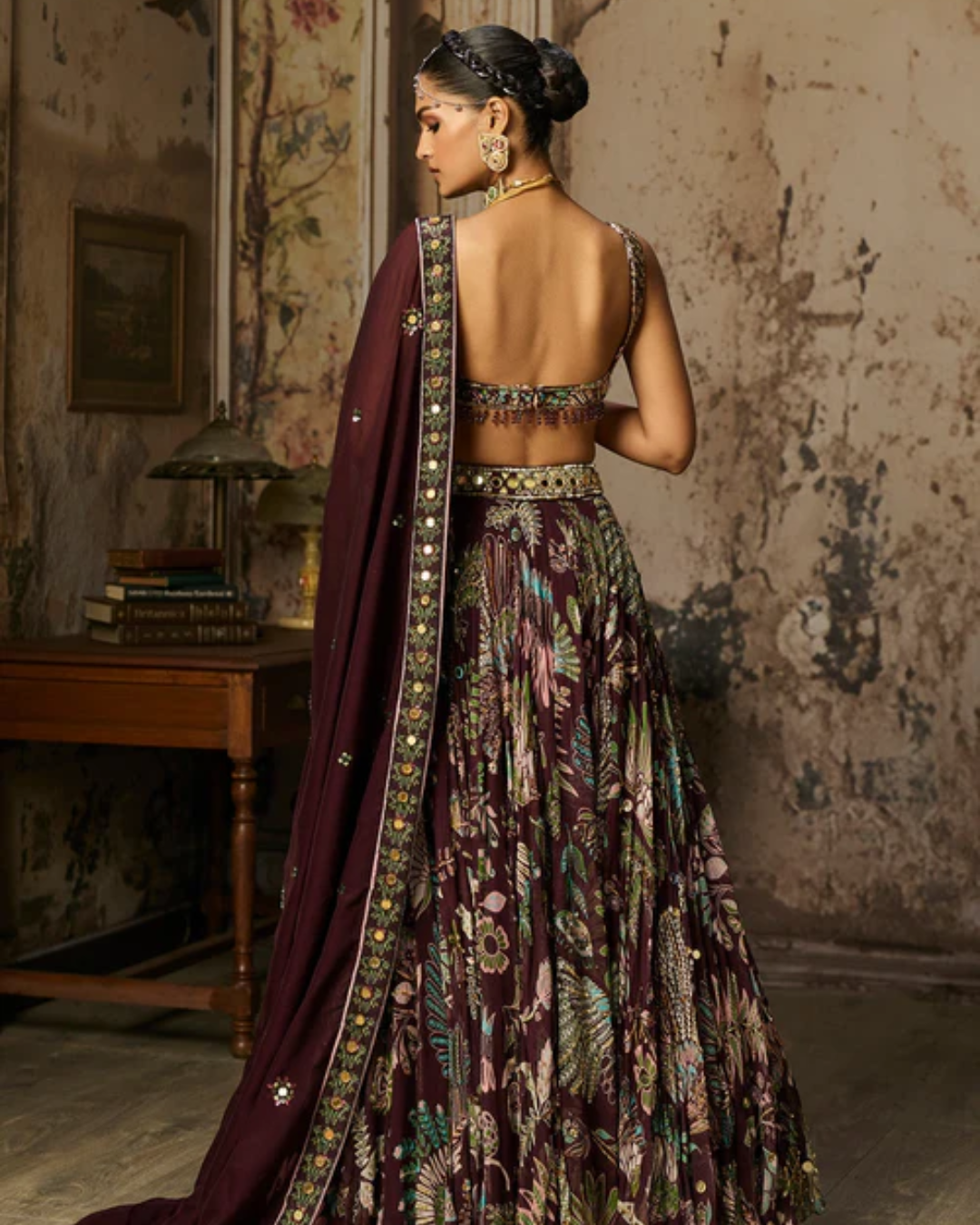 Diya Rajvvir - Plum Printed And Highlighted Lehenga Set from Bahaar