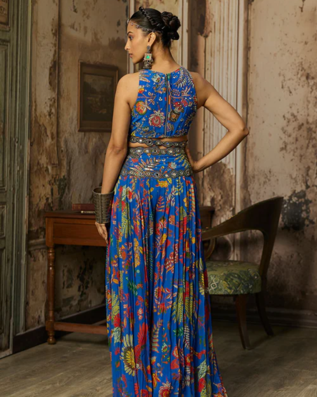 Diya Rajvvir - Electric Blue Printed And Highlighted Sharara Set from Bahaar