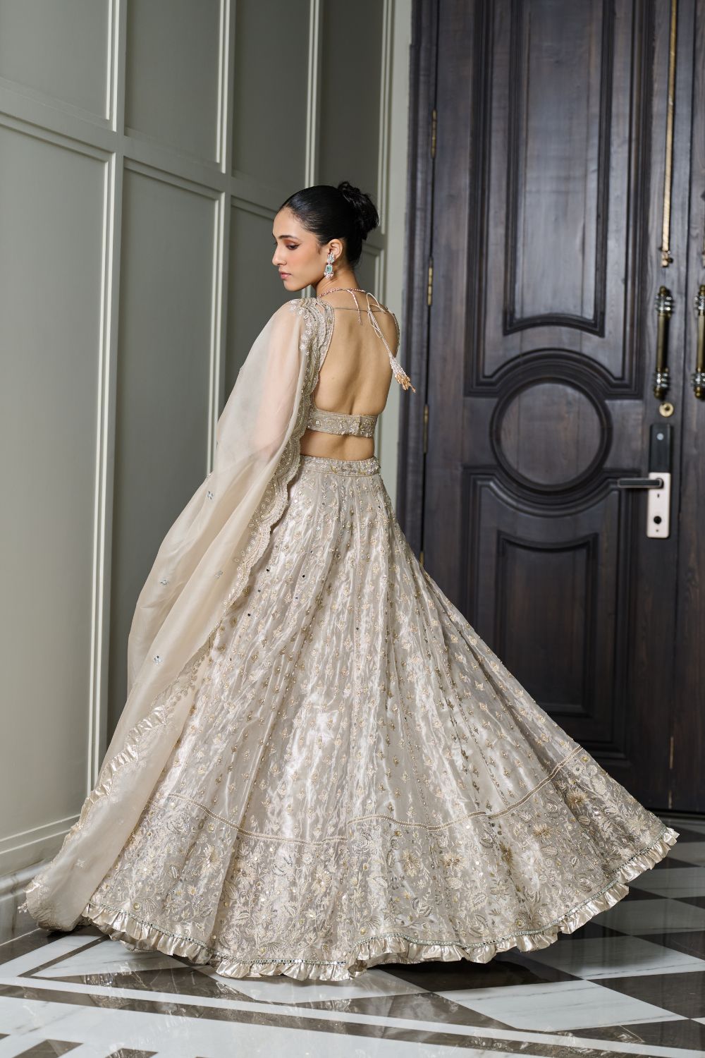 Sanya Gulati - Ivory Gold Tissue Lehenga Set from Param Sundari