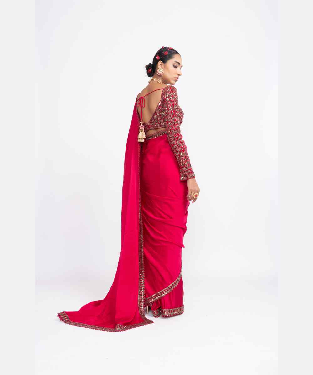 Red sarin saree set