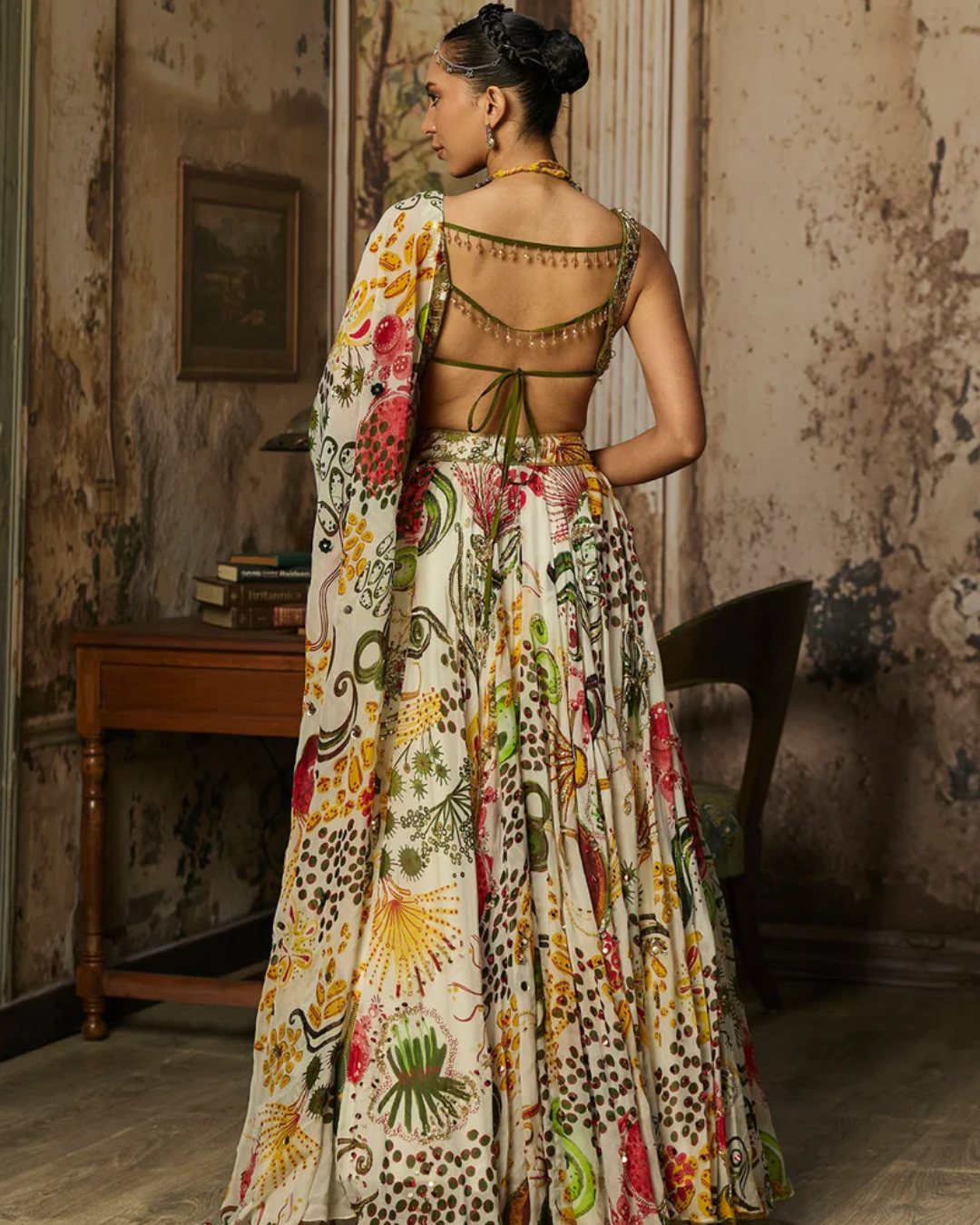 Diya Rajjvir - Light Gold Embellished Blouse And Highlighted Lehenga Set from Bahaar