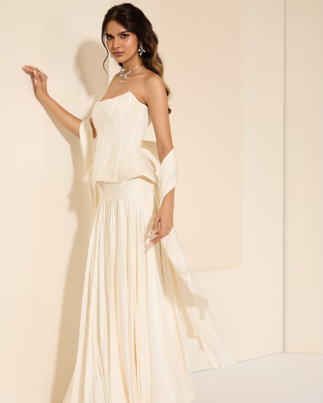 K&A by Karishma and Ashita - Pearl Corset & Drape