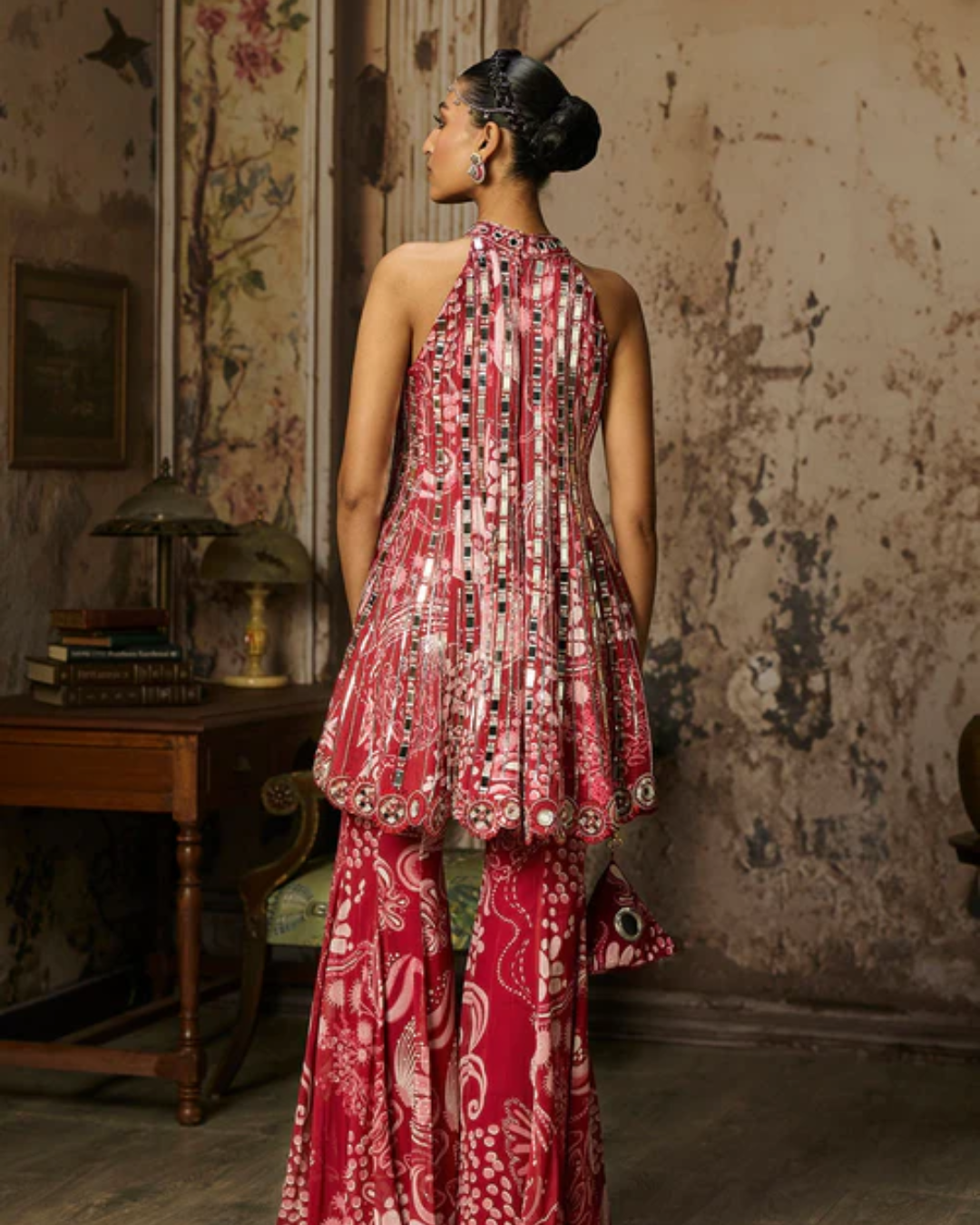Diya Rajvvir - Scarlet Red Printed And Highlighted Peplum Set from Bahaar