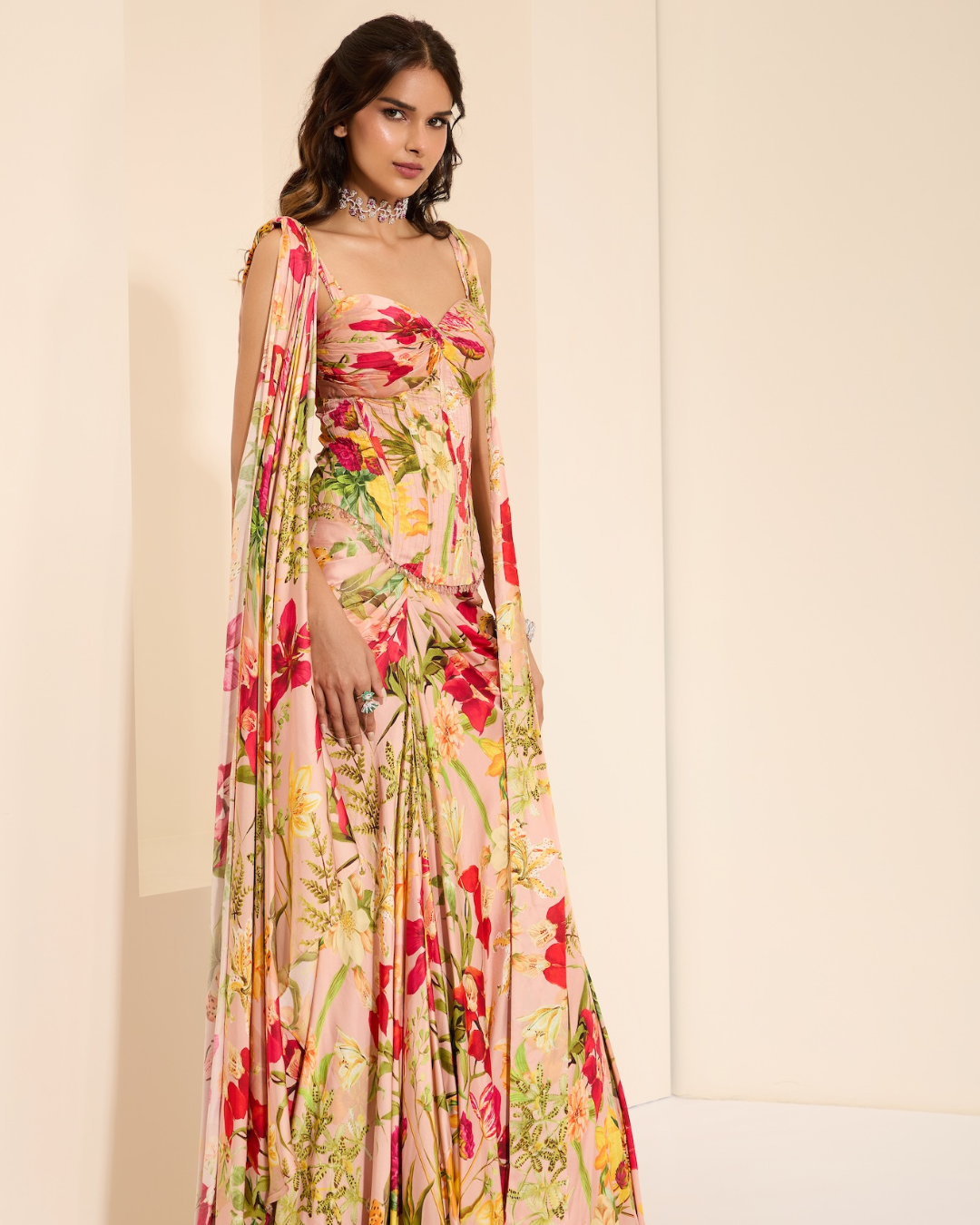 K&A by Karishma and Ashita - Rosy Fantasy Corset & Drape