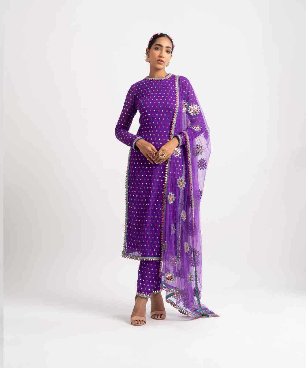 Purple Multi Polka Pant Kurta Set - Collection name Rang by Vvani vats