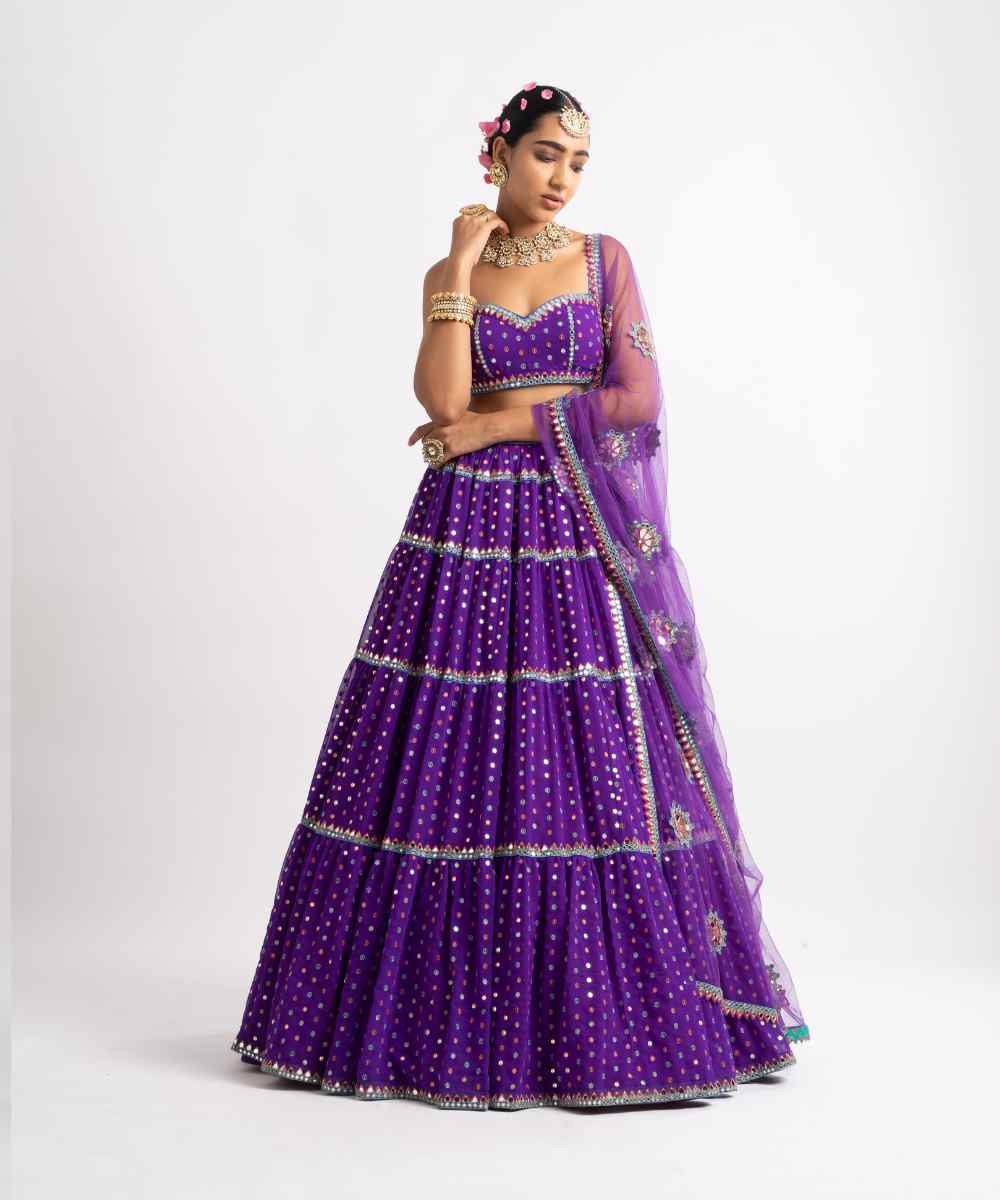 Purple Noodle Strap Multi Tier Lehenga Set